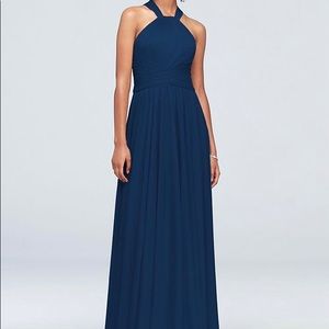DAVID’S BRIDAL High-Neck Mesh Bridesmaid Dress with Full Skirt